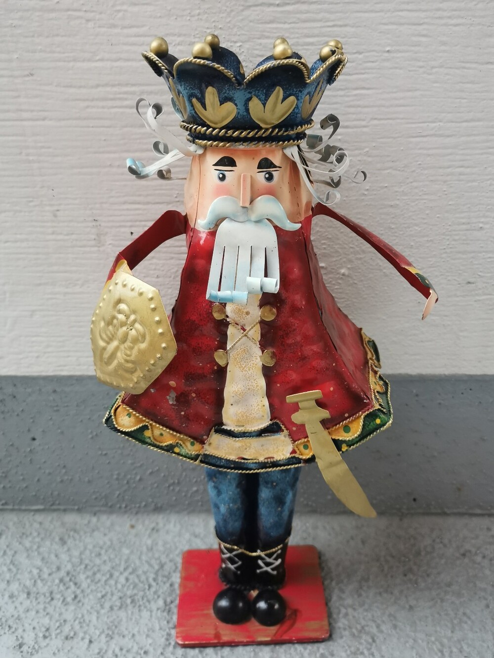 Vintage Hand Painted Tin Metal Nutcracker King | Folk Art Christmas Decor
